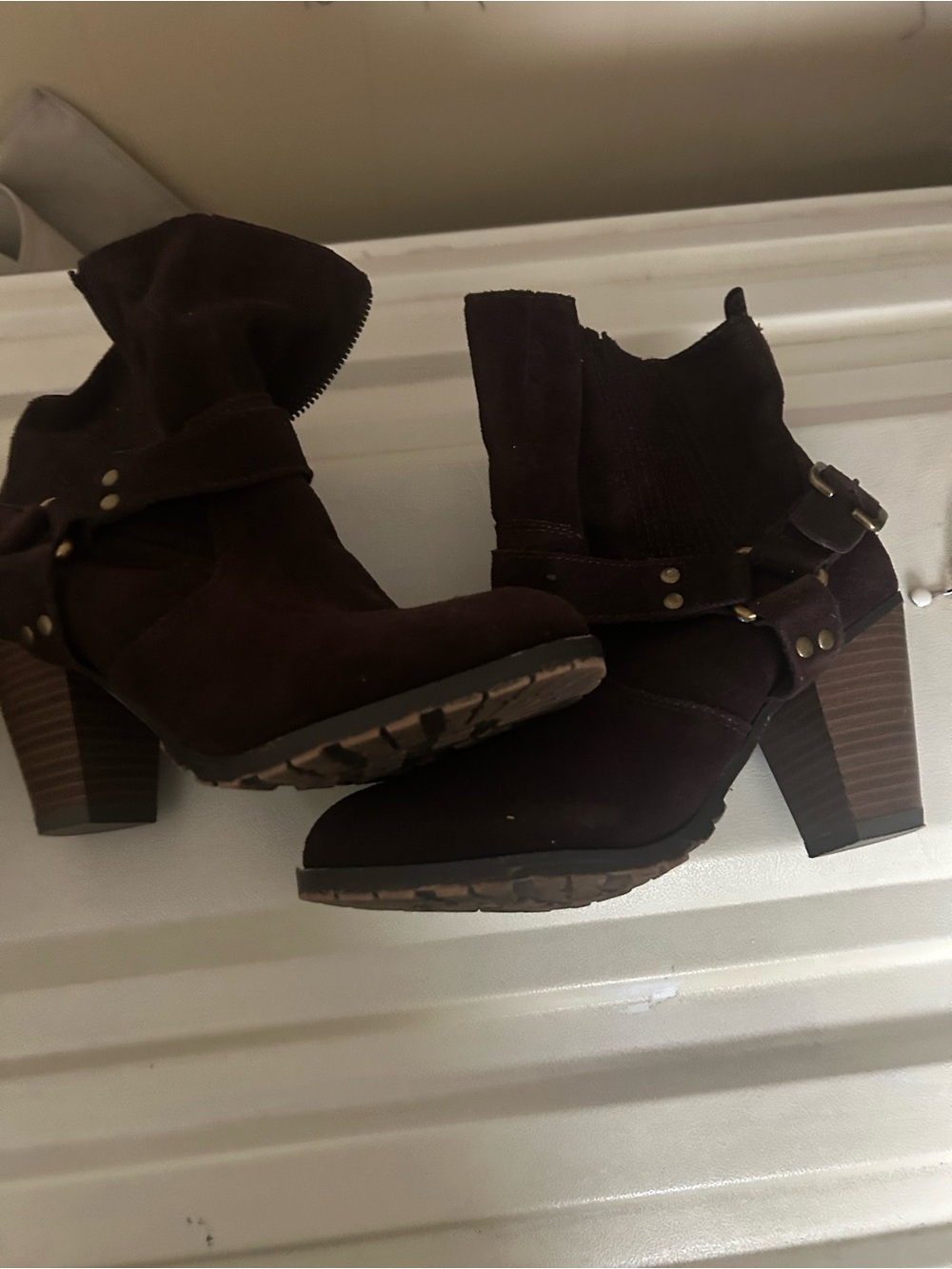 Kohl's Dark Brown Suede-Look Buckle Ankle Booties